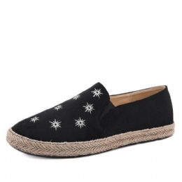 Dame Uformelt Semsket Skinn Rund Toe Star Broderte Espadrilles Fisherman's Flats Loafers