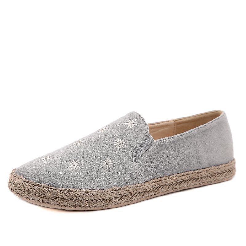 Dame Uformelt Semsket Skinn Rund Toe Star Broderte Espadrilles Fisherman's Flats Loafers