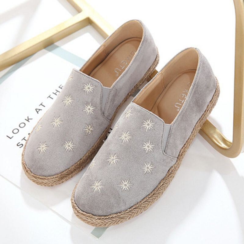 Dame Uformelt Semsket Skinn Rund Toe Star Broderte Espadrilles Fisherman's Flats Loafers