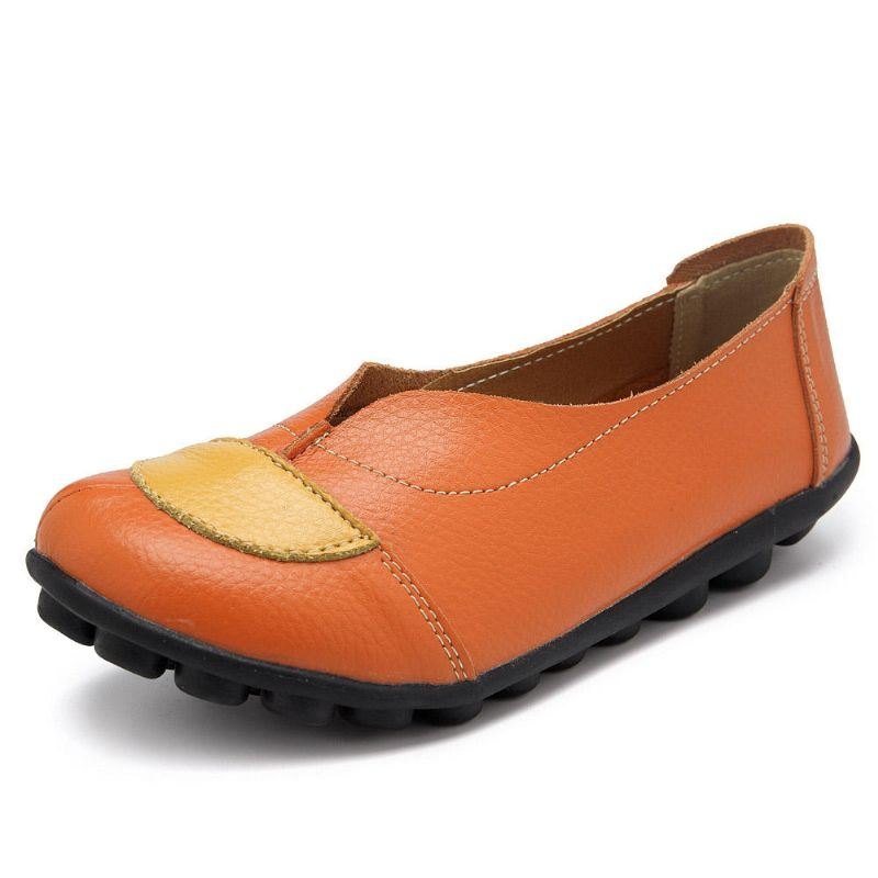 Dame V-formet Søm Leather Casual Flat Loafers Sko