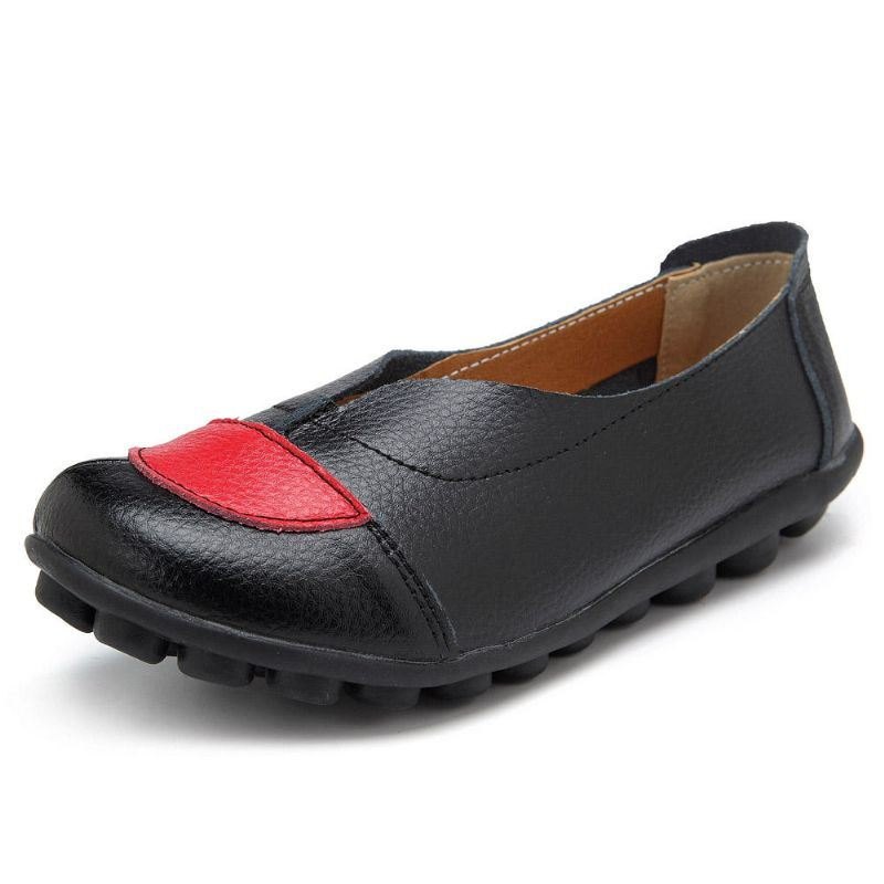 Dame V-formet Søm Leather Casual Flat Loafers Sko