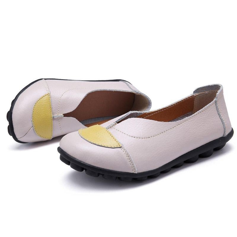 Dame V-formet Søm Leather Casual Flat Loafers Sko