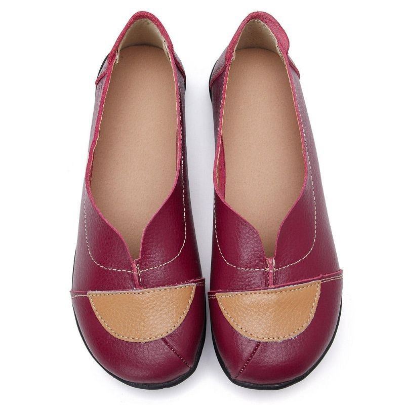 Dame V-formet Søm Leather Casual Flat Loafers Sko