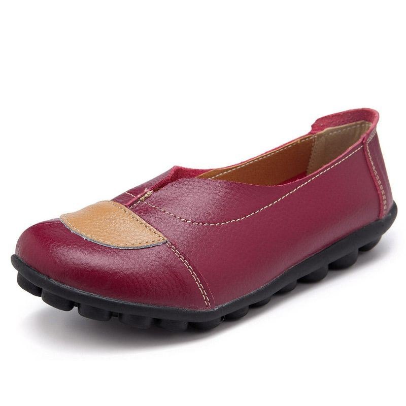 Dame V-formet Søm Leather Casual Flat Loafers Sko