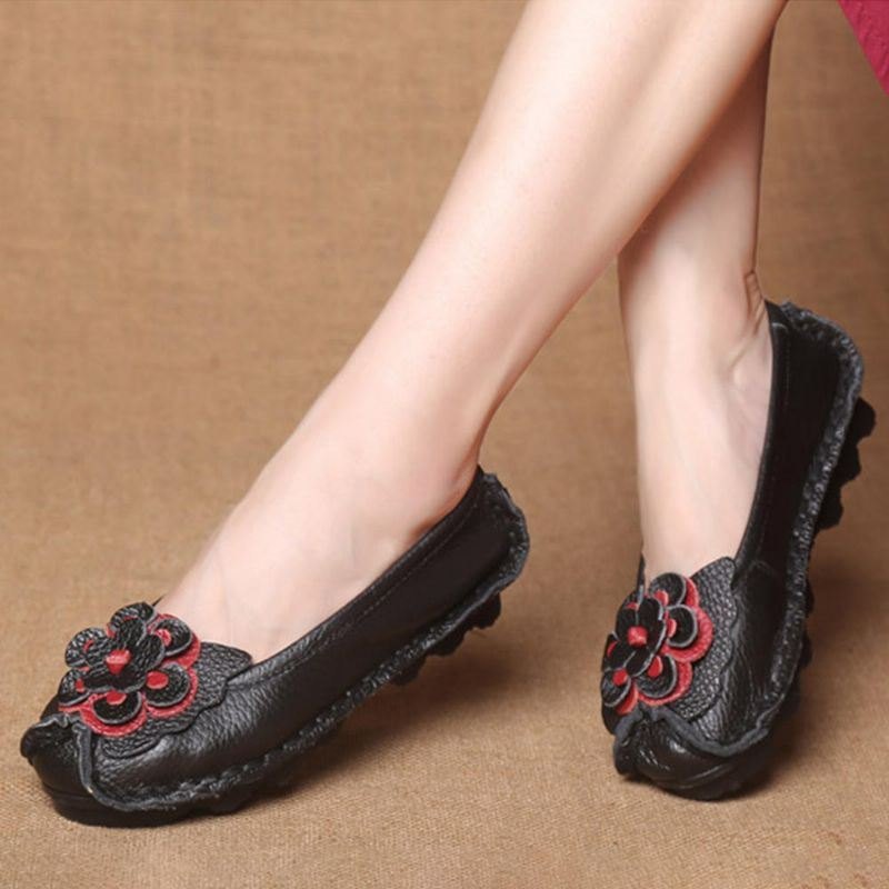 Damesko Uformell Komfortabel Floral Leather Flats