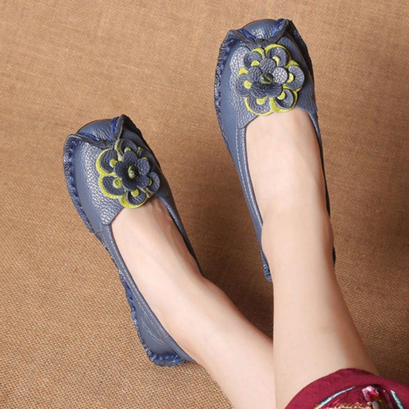 Damesko Uformell Komfortabel Floral Leather Flats