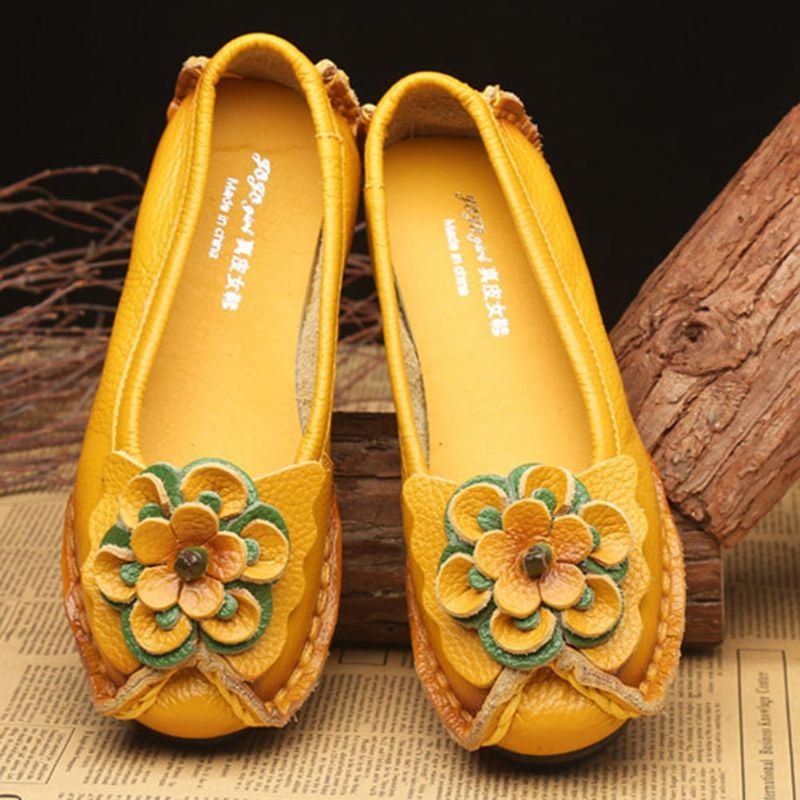 Damesko Uformell Komfortabel Floral Leather Flats