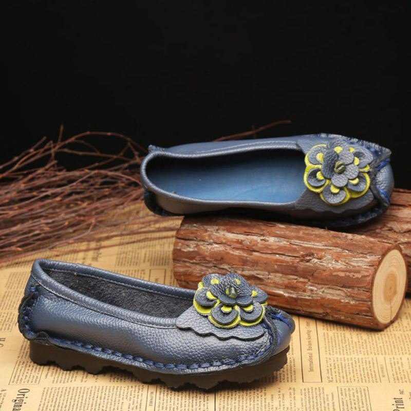 Damesko Uformell Komfortabel Floral Leather Flats