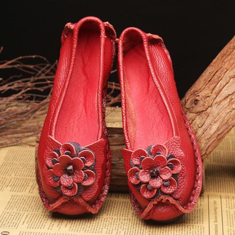 Damesko Uformell Komfortabel Floral Leather Flats