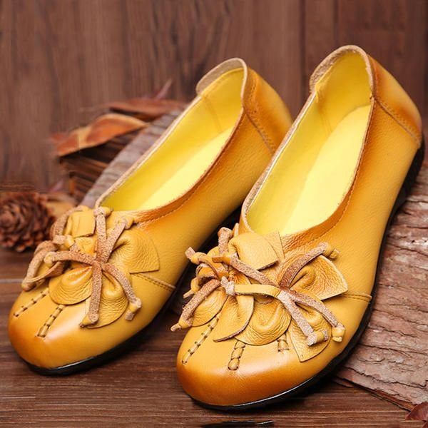 Ekte Skinn Blomsterdusk For Dame Komfortable Slip On Casual Flats Sko