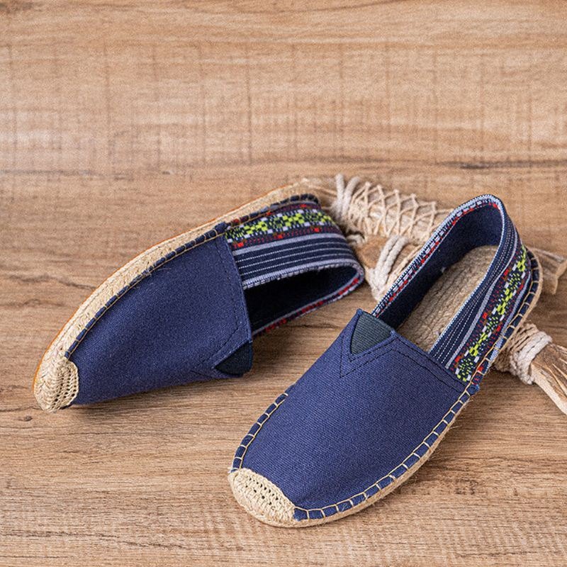 Etnisk Skjøting For Dame Fargerik Stripete Lin Komfortabel Pustende Slip On Casual Espadrille Flat Sko