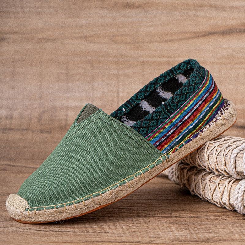 Etnisk Skjøting For Dame Fargerik Stripete Lin Komfortabel Pustende Slip On Casual Espadrille Flat Sko