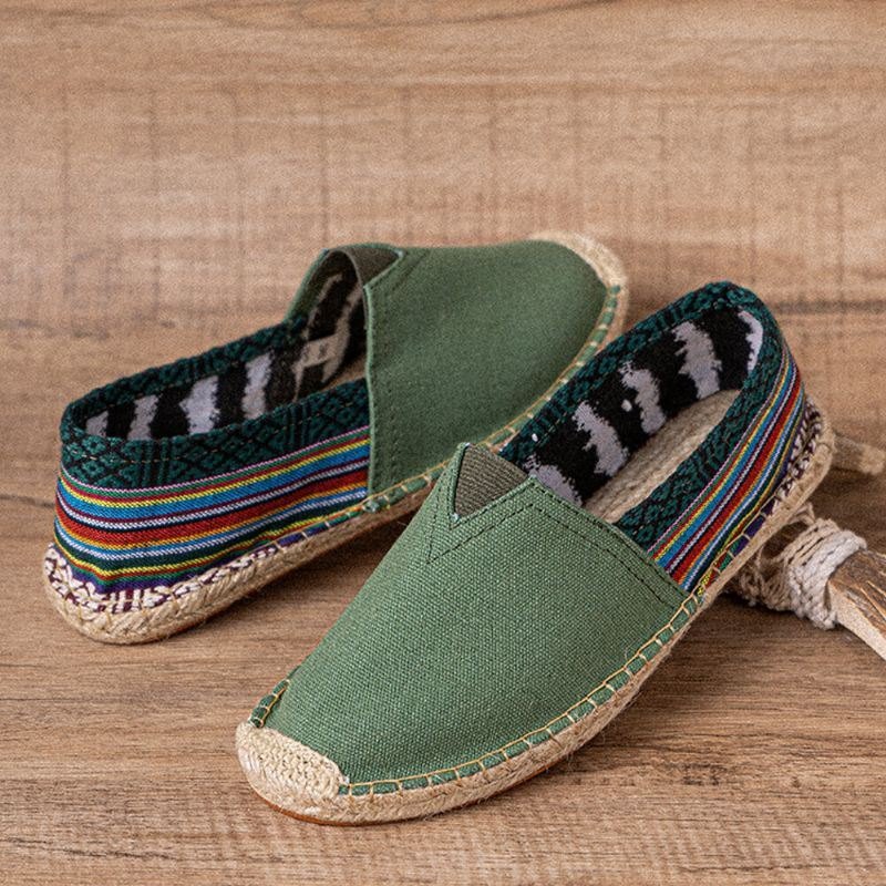 Etnisk Skjøting For Dame Fargerik Stripete Lin Komfortabel Pustende Slip On Casual Espadrille Flat Sko