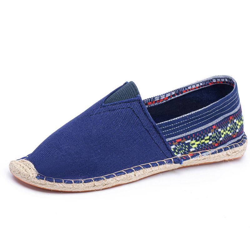 Etnisk Skjøting For Dame Fargerik Stripete Lin Komfortabel Pustende Slip On Casual Espadrille Flat Sko