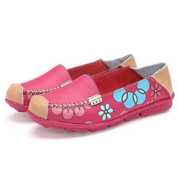 Flate Damesko Komfortable Pustende Slip On Flower Flower Flat Loafers Sko