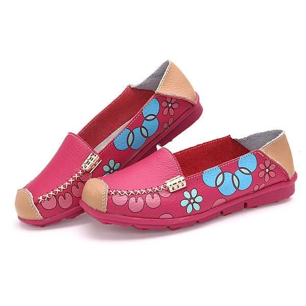 Flate Damesko Komfortable Pustende Slip On Flower Flower Flat Loafers Sko