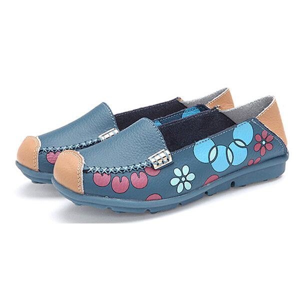 Flate Damesko Komfortable Pustende Slip On Flower Flower Flat Loafers Sko