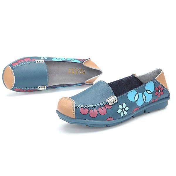 Flate Damesko Komfortable Pustende Slip On Flower Flower Flat Loafers Sko