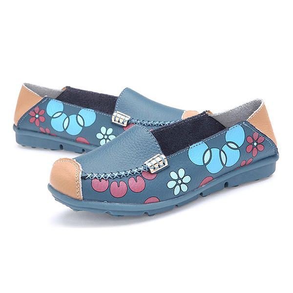 Flate Damesko Komfortable Pustende Slip On Flower Flower Flat Loafers Sko