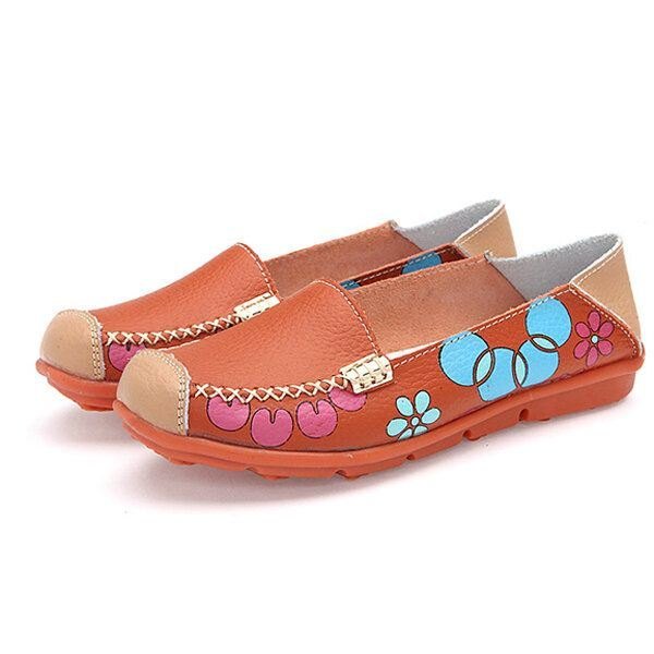 Flate Damesko Komfortable Pustende Slip On Flower Flower Flat Loafers Sko