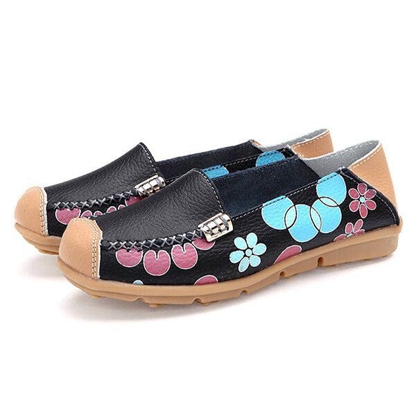 Flate Damesko Komfortable Pustende Slip On Flower Flower Flat Loafers Sko