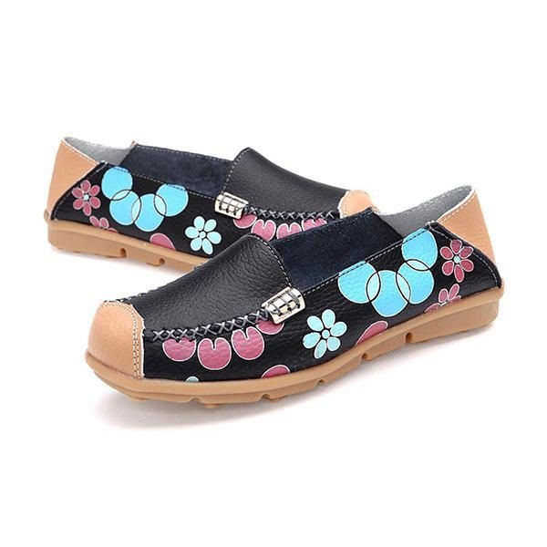 Flate Damesko Komfortable Pustende Slip On Flower Flower Flat Loafers Sko