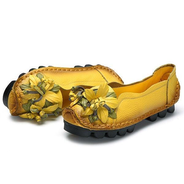 Håndlagde Blomsterloafers I Ekte Skinn For Kvinner