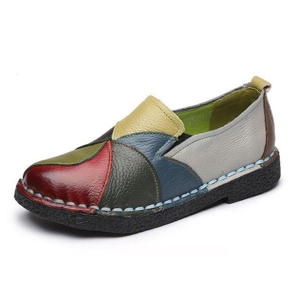 Håndlaget Casual Leather Myk Flat Loafers Damesko Skjøteflater