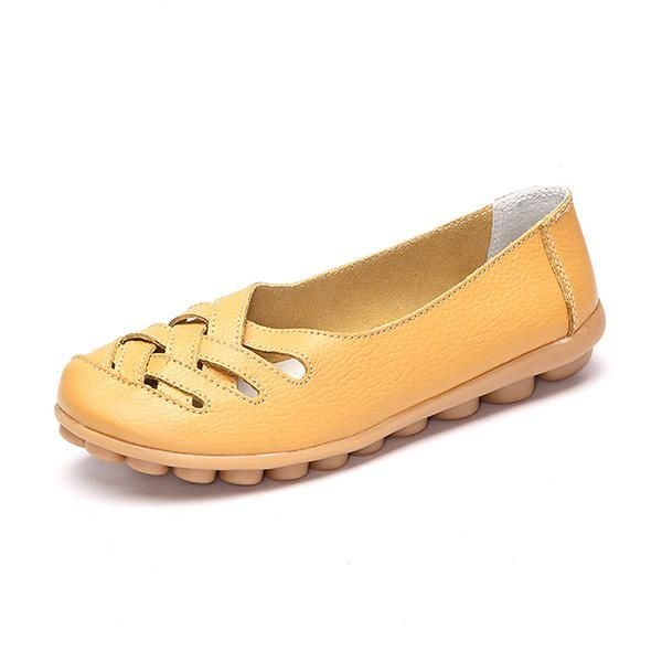 Hollow Out Leather Loafers Moccasin Casual Flat Shoes For Kvinner