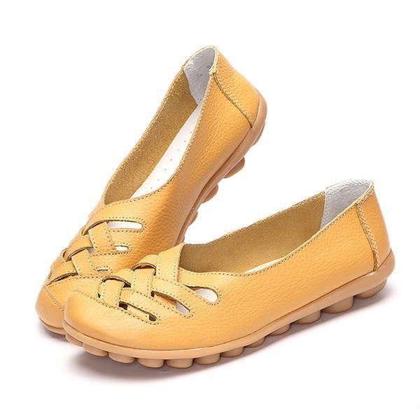 Hollow Out Leather Loafers Moccasin Casual Flat Shoes For Kvinner