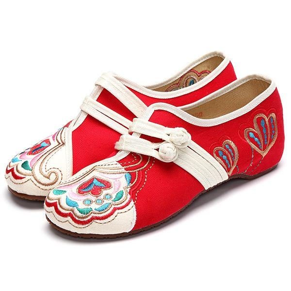 Kinesiske Broderte Blomster Mary Janes Spenne Uformelle Flate Loafers