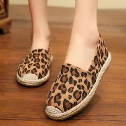 Leopardtrykk For Dame Komfortabel Lett Uformell Slip On Espadrille Flats