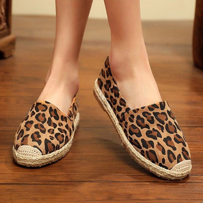 Leopardtrykk For Dame Komfortabel Lett Uformell Slip On Espadrille Flats