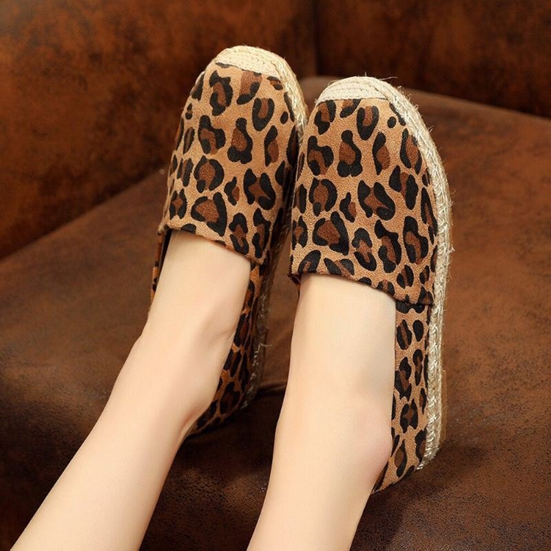 Leopardtrykk For Dame Komfortabel Lett Uformell Slip On Espadrille Flats