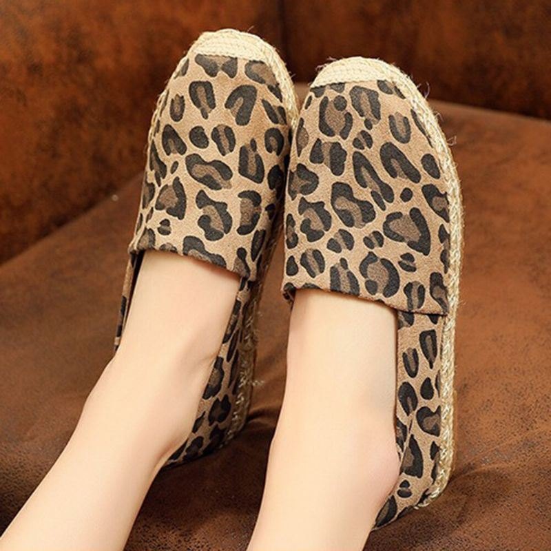 Leopardtrykk For Dame Komfortabel Lett Uformell Slip On Espadrille Flats