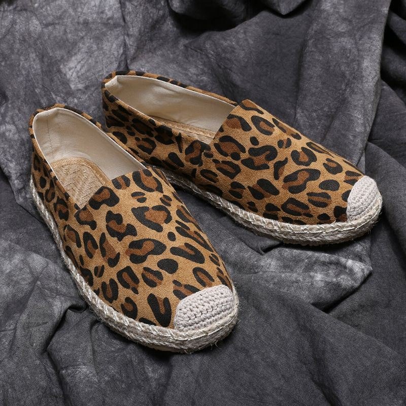 Leopardtrykk For Dame Komfortabel Lett Uformell Slip On Espadrille Flats