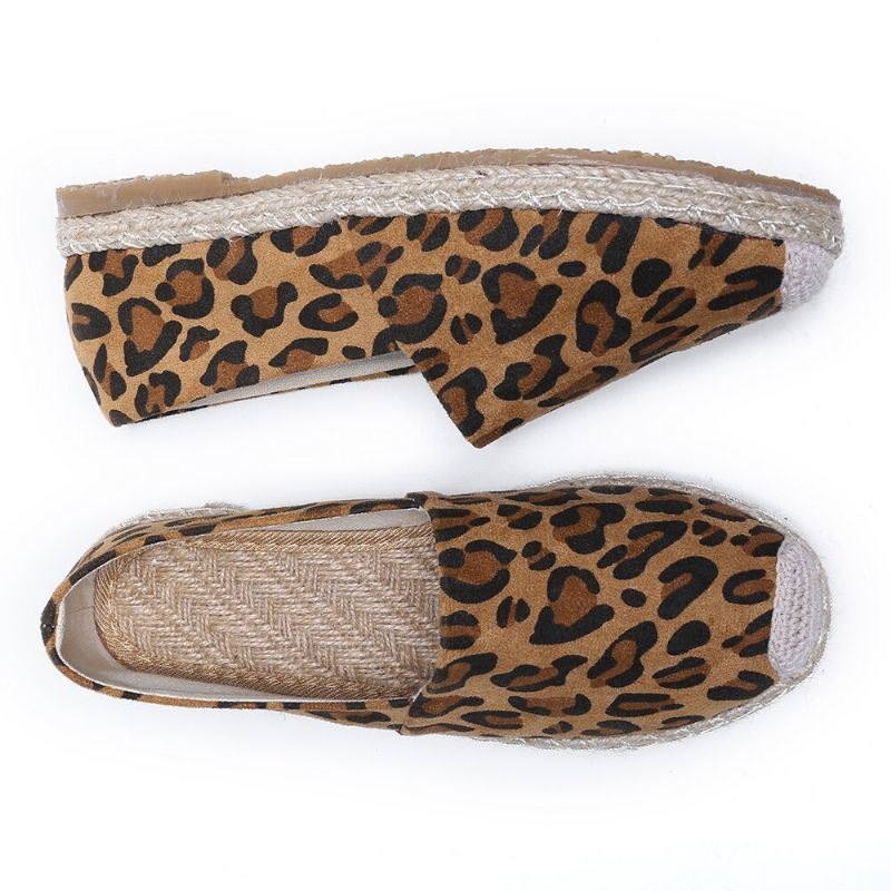 Leopardtrykk For Dame Komfortabel Lett Uformell Slip On Espadrille Flats