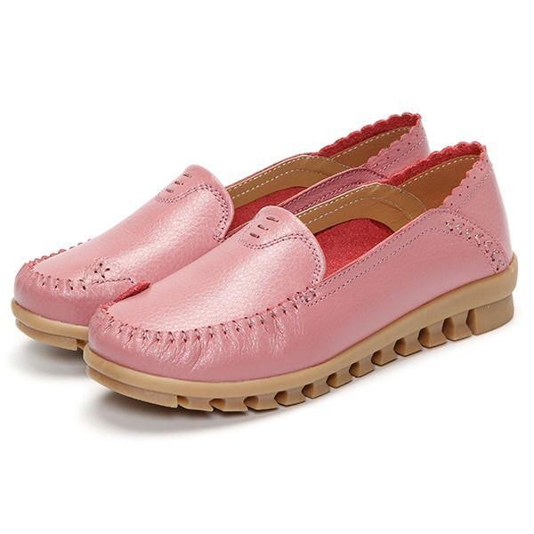 Myk Gummisåle For Kvinner Rund Tå I Ren Farge Slip On Flat Loafers