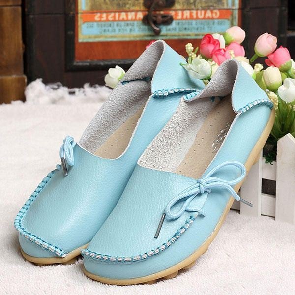 Nye Dame Myke Komfortable Snøring Flat Loafers Pustende Casual Leather Flats Sko