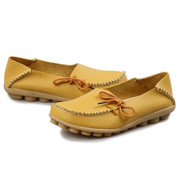 Nye Dame Myke Komfortable Snøring Flat Loafers Pustende Casual Leather Flats Sko