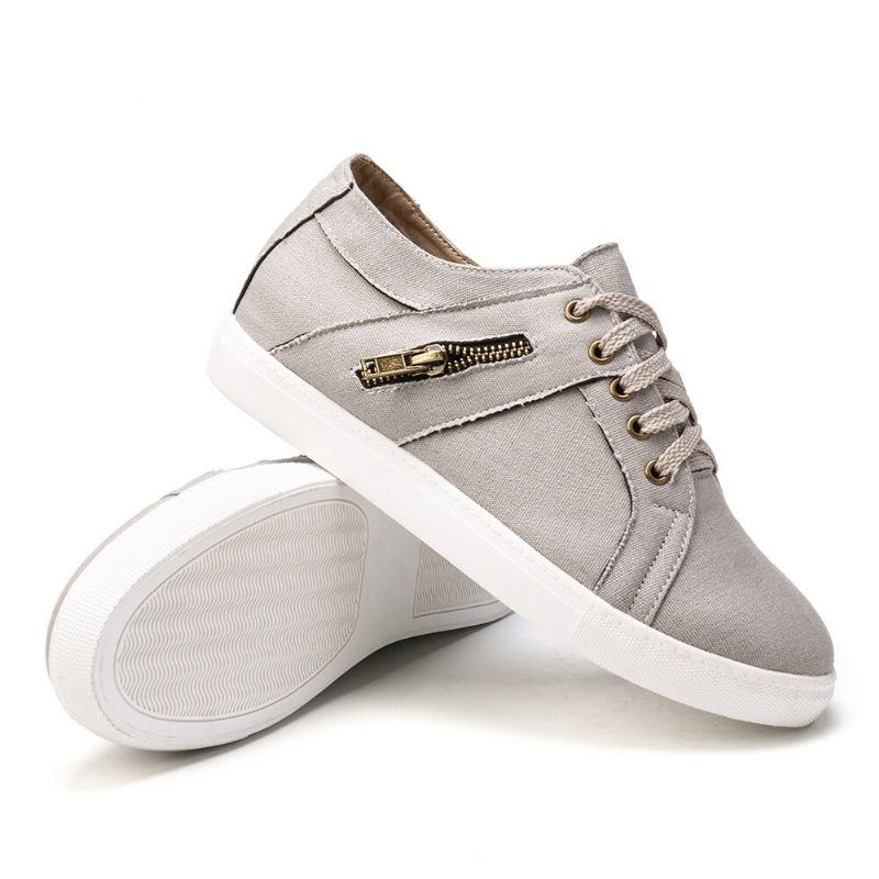 Plus Size Dame Retro Glidelås Dekor Canvas Lace Up Flat Casual Sko