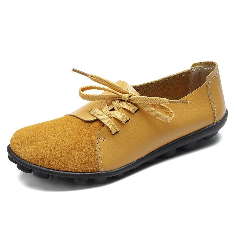 Plus Size Dame Snøring Leather Flats Myke Fritidssko