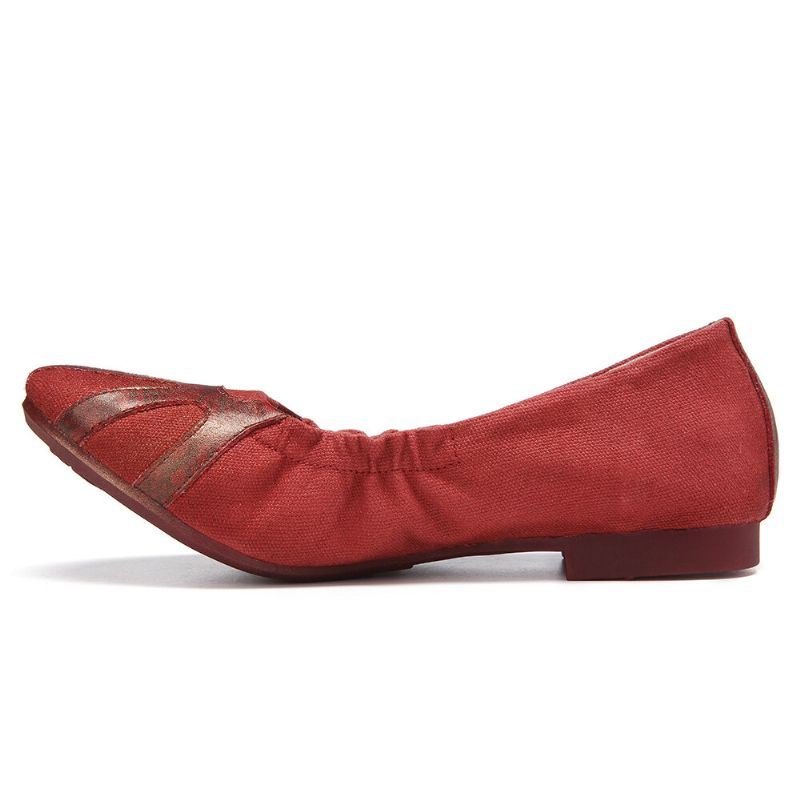 Retro Komfortabel Myk Lerretskjøting Sammenleggbar Slip On Ballett Flat Sko