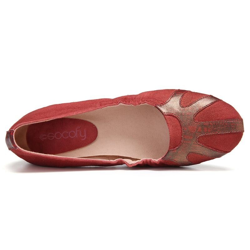 Retro Komfortabel Myk Lerretskjøting Sammenleggbar Slip On Ballett Flat Sko