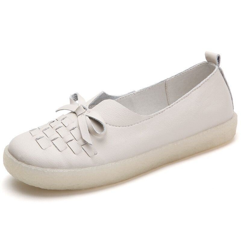 Slip On For Dame I Ensfarget Vevd Sløyfe Asakuchi Flats Loafers Sko