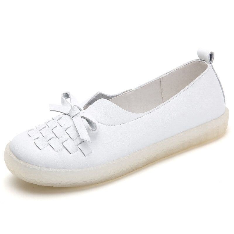 Slip On For Dame I Ensfarget Vevd Sløyfe Asakuchi Flats Loafers Sko