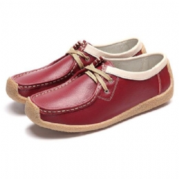 Snøring Mykt Lær Pustende Walking Leather Dame Flat Shoe