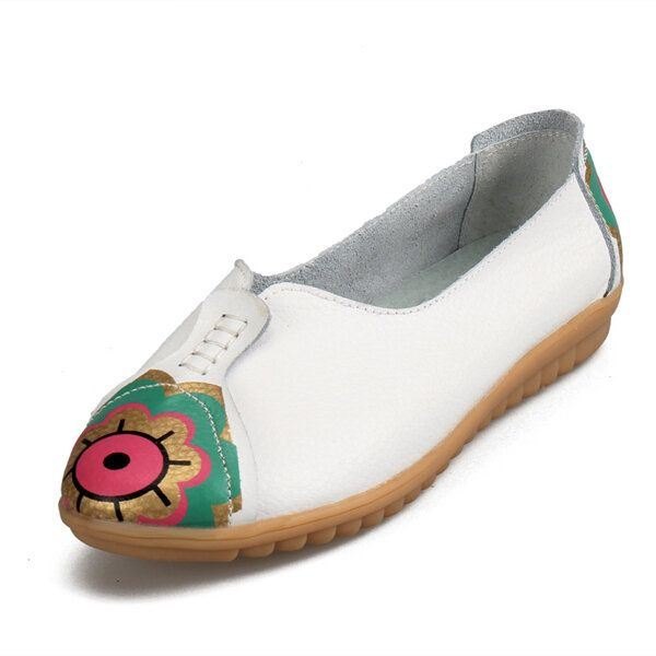 Soløye Blomstermønster For Kvinner Mykt Skinn Slip-ons Lazy Driving Flat Loafers