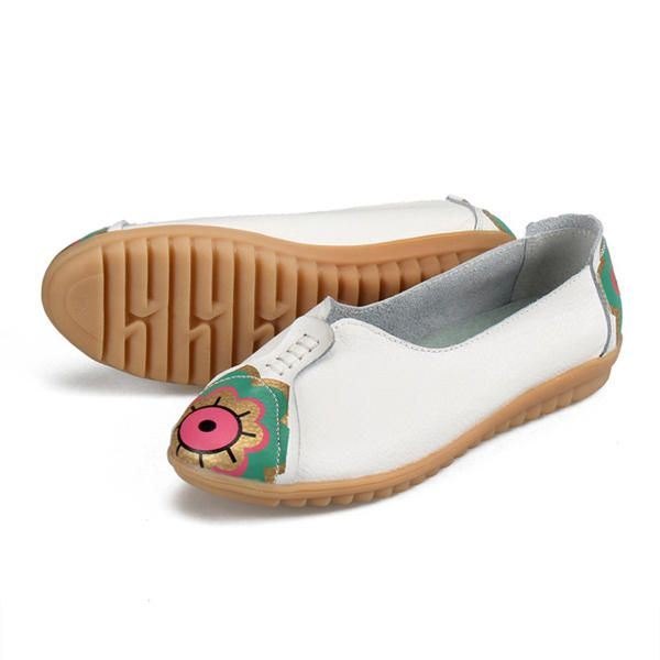 Soløye Blomstermønster For Kvinner Mykt Skinn Slip-ons Lazy Driving Flat Loafers