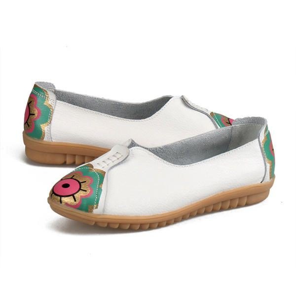 Soløye Blomstermønster For Kvinner Mykt Skinn Slip-ons Lazy Driving Flat Loafers